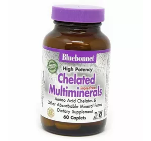 Мультиминералы без железа, Chelated Multiminerals (iron free), Bluebonnet Nutrition  60каплет (36393089)