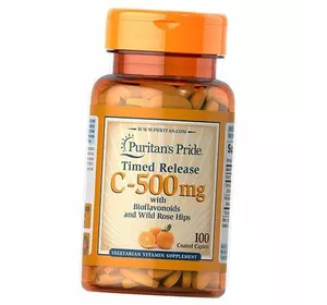 Витамин С с замедленным высвобождением, Vitamin C-500 with Rose Hips Time Release, Puritan's Pride  100каплет (36095001)