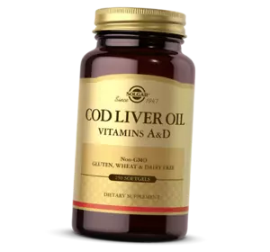 Масло печени трески, Витамины А и Д, Cod Liver Oil, Solgar  250гелкапс (67313001)