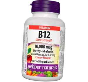 Витамин В12, Метилкобаламин, B12 Ultra-Strength 10000, Webber Naturals  40таб Вишня (36485014)