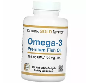 Рыбий Жир премиального качества, Omega-3 Premium Fish Oil, California Gold Nutrition  100гелкапс (67427003)