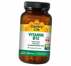 Витамин В12 и Фолиевая Кислота, Vitamin B12 With Folate, Country Life  100леденцов Вишня (36124080)