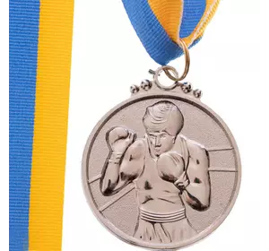 Медаль спортивная с лентой Бокс C-4337     Серебряный (33508364)
