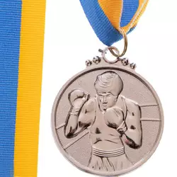 Медаль спортивная с лентой Бокс C-4337     Серебряный (33508364)