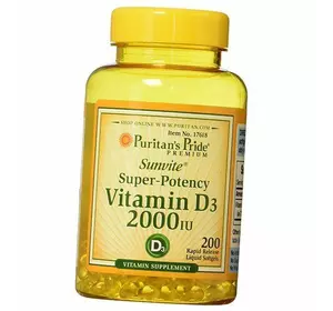 Витамин Д3, Холекальциферол, Vitamin D3 2000, Puritan's Pride  200гелкапс (36367051)