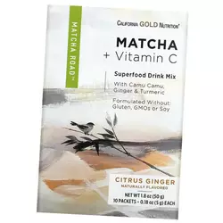Органический зеленый чай матча с витамином С, Matcha + Vitamin C, California Gold Nutrition  10пак Цитрус-имбирь (05427007)