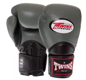 Перчатки боксерские кожаные Velcro BGVL11 Twins  14oz Оливково-черный (37426139)