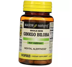 Экстракт гинкго билоба из цельного растения, Whole Herb Ginkgo Biloba, Mason Natural  90капс (71529021)