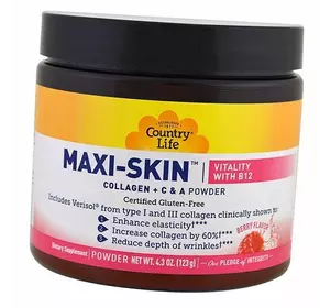 Витамины для волос и ногтей, кожи, Maxi-Skin with B12, Country Life  123г Ягода (68124003)