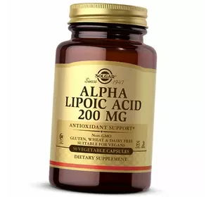 Альфа Липоевая кислота, Антиоксидантная защита, Alpha Lipoic Acid 200, Solgar  50вегкапс (70313002)