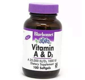 Витамин А и Д3, Vitamin A & D3, Bluebonnet Nutrition  100гелкапс (36393091)