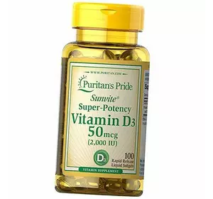 Витамин Д3, Холекальциферол, Vitamin D3 2000, Puritan's Pride  100гелкапс (36367051)