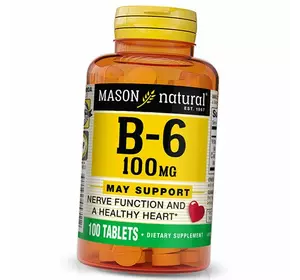 Витамин В6 (Пиридоксин), Vitamin B-6 100, Mason Natural  100таб (36529006)