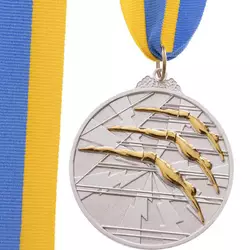 Медаль спортивная с лентой двухцветная Плавание C-4848     Серебряный (33508327)