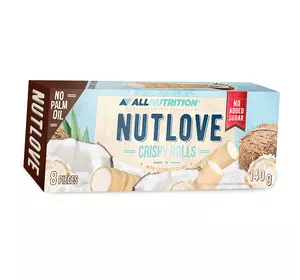 Диетические сладкие вафельные трубочки, Nut Love Crispy Rolls, All Nutrition  140г Кокос (05003023)