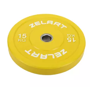 Блины (диски) бамперные для кроссфита резиновые TA-7797 Zelart  15кг  Желтый (58363174)