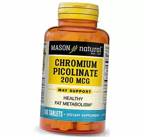 Пиколинат Хрома, Chromium Picolinate 200, Mason Natural  100таб (36529023)