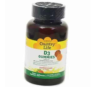 Жевательный Витамин Д, Vitamin D3 1000 Gummies, Country Life  60таб Клубника-апельсин (36124085)
