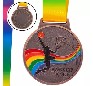 Медаль спортивная с лентой цветная Баскетбол C-0340     Бронзовый (33508310)