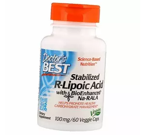 Стабилизированная R-липоевая кислота с BioEnhanced Na-RALA, Stabilized R-Lipoic Acid 100, Doctor's Best  60вегкапс (70327007)