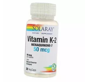 Витамин К2, Менахинон-7, Vitamin K-2 Menaquinone-7 50, Solaray  30вегкапс (36411045)