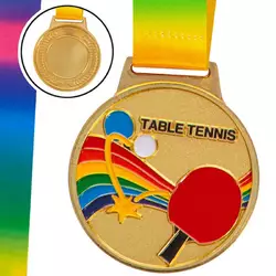 Медаль спортивная с лентой цветная Настольный теннис C-0341     Золотой (33508336)