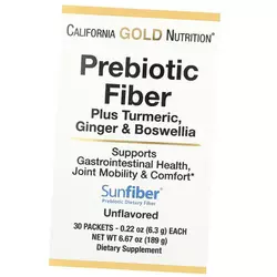Пребиотическая клетчатка плюс куркума имбирь и босвелия, Prebiotic Fiber, California Gold Nutrition  30пакетов Без вкуса (69427007)