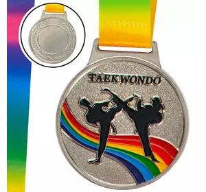 Медаль спортивная с лентой цветная Тхэквондо C-0345 FDSO    Серебряный (33508371)