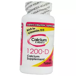 Кальций Карбонат с Витамином Д3, Calcium 1200 with Vitamin D, Earth's Creation  90таб (36604017)
