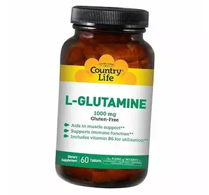 L-глутамин, аминокислота в свободной форме, L-Glutamine, Country Life  60таб (32124002)
