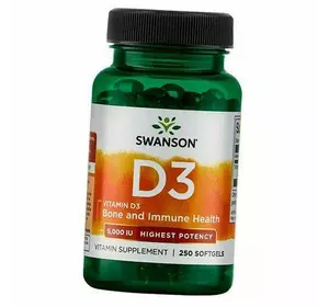Витамин Д3, Vitamin D3 5000, Swanson  250гелкапс (36280031)
