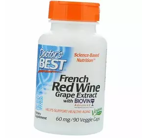 Экстракт виноградных косточек, French Red Wine Extract with BioVin, Doctor's Best  90вегкапс (71327012)