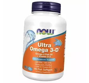 Ультра Омега-3 с Витамином Д3, Ultra Omega 3-D, Now Foods  90гелкапс (67128012)