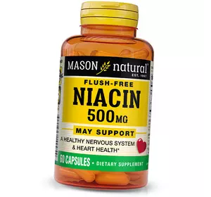Ниацин не вызывающий покраснений, Flush Free Niacin 500, Mason Natural  60капс (36529048)