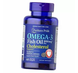 Рыбий жир холестерин, Omega-3 Fish Oil 1000 Plus Cholesterol, Puritan's Pride  60гелкапс (67367009)