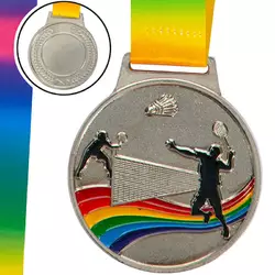 Медаль спортивная с лентой цветная Бадминтон C-0346     Серебряный (33508346)