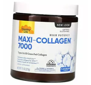 Пептиды коллагена, Maxi-Collagen 7000, Country Life  213г Без вкуса (68124007)