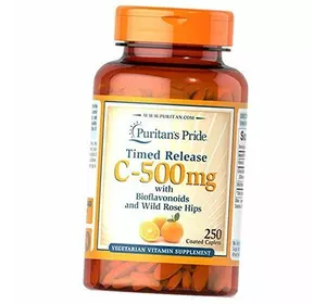 Витамин С с замедленным высвобождением, Vitamin C-500 with Rose Hips Time Release, Puritan's Pride  250каплет (36095001)