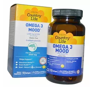Омега 3 для настроения, Omega-3 Mood, Country Life  90гелкапс Лимон (67124004)