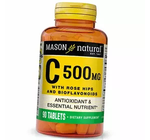 Витамин С с Шиповником и Биофлавоноидами, Vitamin C 500 with Rose Hips and Bioflavonoids, Mason Natural  90таб (36529008)