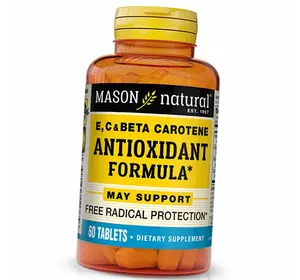 Формула Антиоксидантов, Витамины А, С и Е, Vitamin E, C & Beta Carotene Antioxidant Formula, Mason Natural  60таб (36529002)