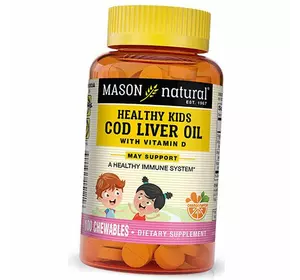 Масло печени трески с Витамином Д для детей, Healthy Kids Cod Liver Oil With Vitamin D, Mason Natural  100таб Апельсин (67529001)