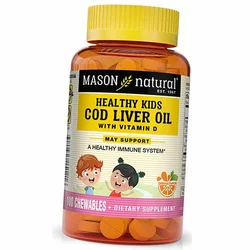 Масло печени трески с Витамином Д для детей, Healthy Kids Cod Liver Oil With Vitamin D, Mason Natural  100таб Апельсин (67529001)