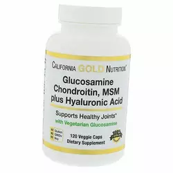 Хондропротектор для суставов и связок, Glucosamine Chondroitin MSM Plus Hyaluronic Acid, California Gold Nutrition  120вегкапс (03427001)