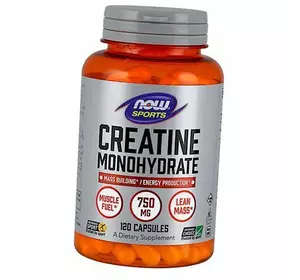 Креатин моногидрат для набора массы и энергии, Creatine Monohydrate 750, Now Foods  120вегкапс (31128003)