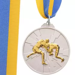 Медаль спортивная с лентой двухцветная Борьба C-4852     Серебряный (33508247)