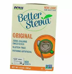 Стевия, подсластитель, не содержащий калорий, Better Stevia Packets, Now Foods  100пак Без вкуса (05128004)