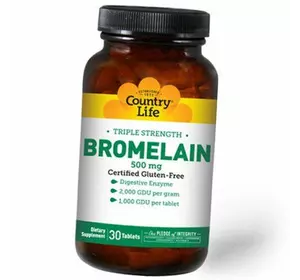 Бромелайн, Triple Strength Bromelain, Country Life  30таб (69124003)