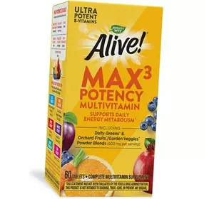 Мультивитамины, Alive! Max3 Potency Multivitamin, Nature's Way  60таб (36344115)