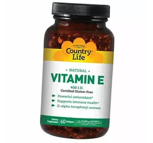 Натуральный Витамин Е, Natural Vitamin E 400, Country Life  60гелкапс (36124001)